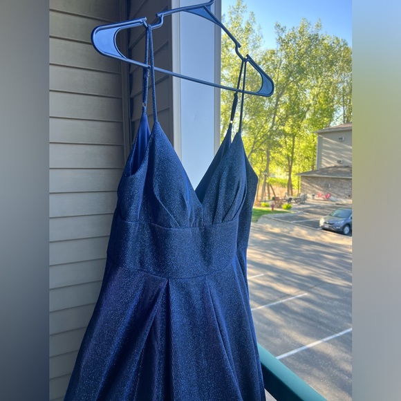 π B. Darlin Navy Blue Prom Glitter TulleSkirt Formal Gown 9/10 With Pockets - Picture 5 of 10